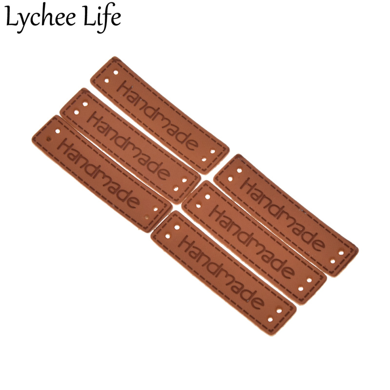 Lychee Life 50pcs PU Leather Handmade Label Sewing Garment Embossing Tags DIY Factory Wholesale Home Collection New Arrival