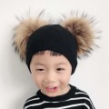 Winter Baby Hat With Two Fur Pompom Boy Girls Cashmere Wool Knitted Beanie Kids Caps Double Real Fur Pom Pom Hat For Children