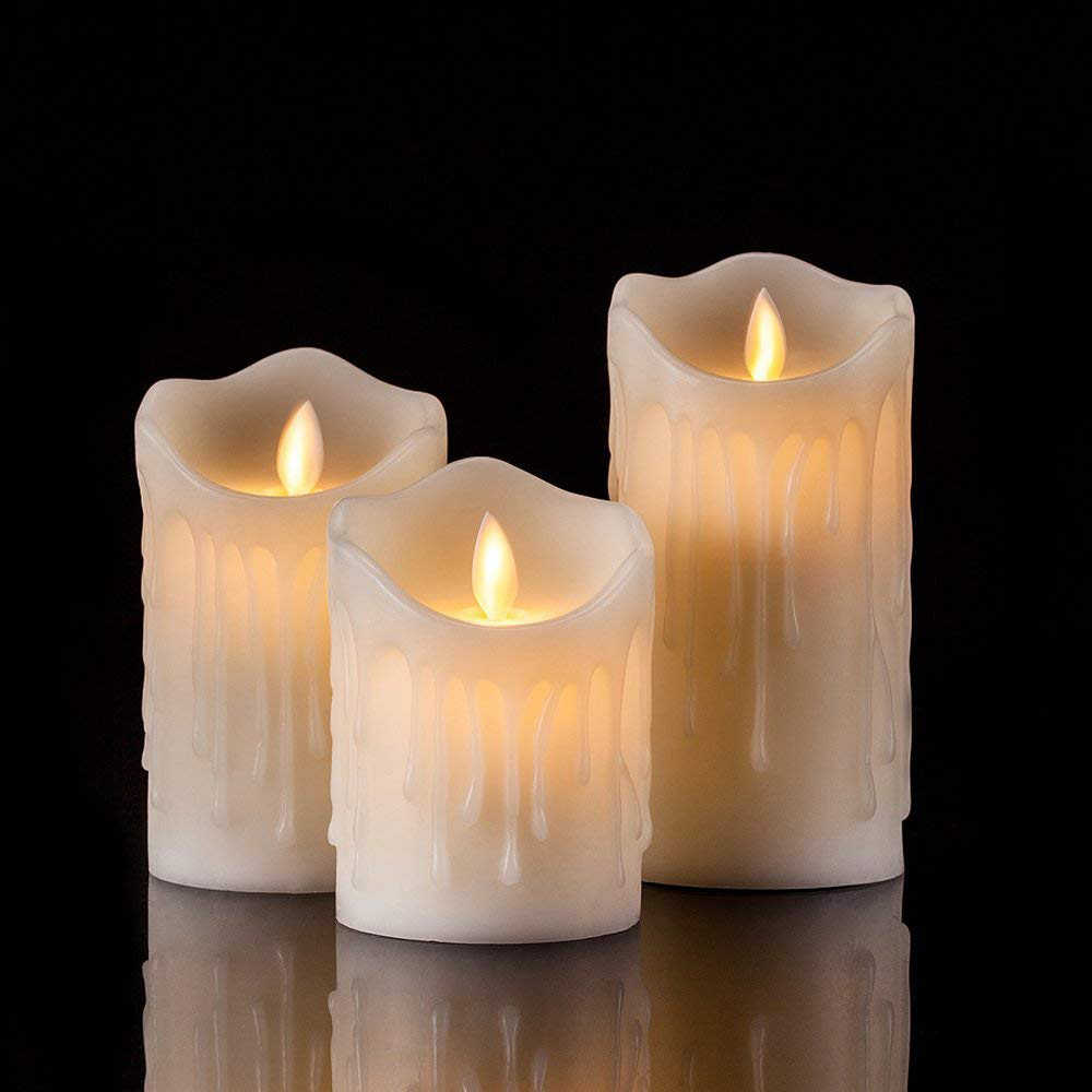 3pcs Flameless Candles Chritmas LED Candles Wave Shaped Candles Battery Operated Candles Pillar LED With Timer 10-Key Remote