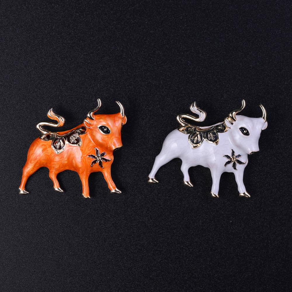 Enamel Cow Brooch Decorative Pin Badges Jewelry for Women Men Zodiac Animal Cattle Bull Symbol Brooches Pins of the Year 2021