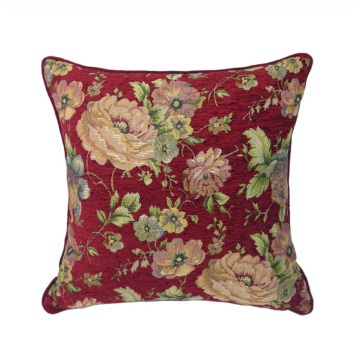 Vintage Countryside Style Dark Red Flower Hotel Interior Chenille Pillow Case Sofa Cushion Cover Floral ThrowPillow Case 45x45cm