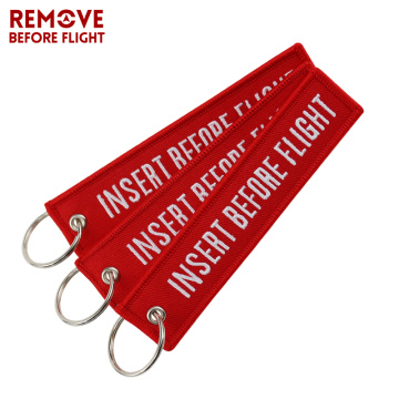 3 PCS/LOT Fashion Jewelry Keychain for Motorcycles OEM Key Chains Red Embroidery Key Fobs INSERT BEFORE FLIGHT Key Chain Tags
