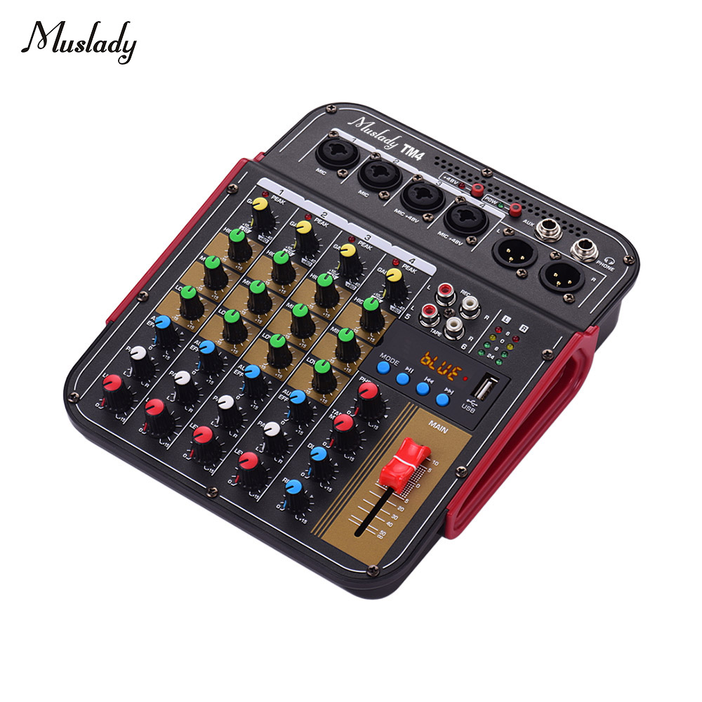 Muslady TM4 Quality 4-Channel Audio Mixer Mixing Console with BT Function Audio System for Studio Recording Broadcasting