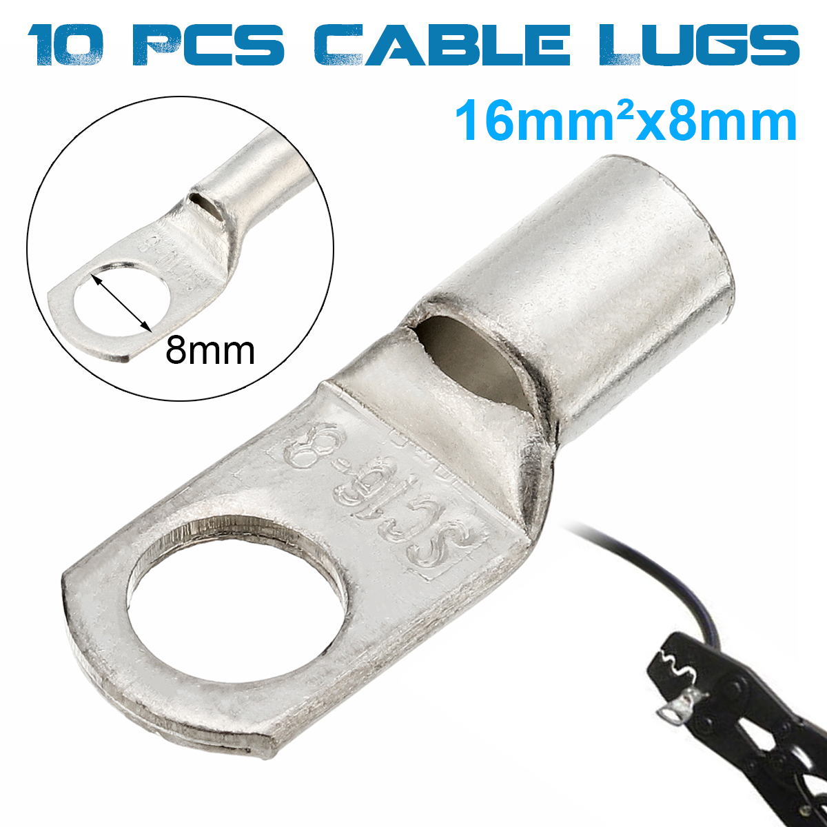 10Pcs Cable Lugs Set Terminal Silver Copper Electrical Block Wire 8mm Connectors Terminals for Battery Wire Auto Marine RV 4WD