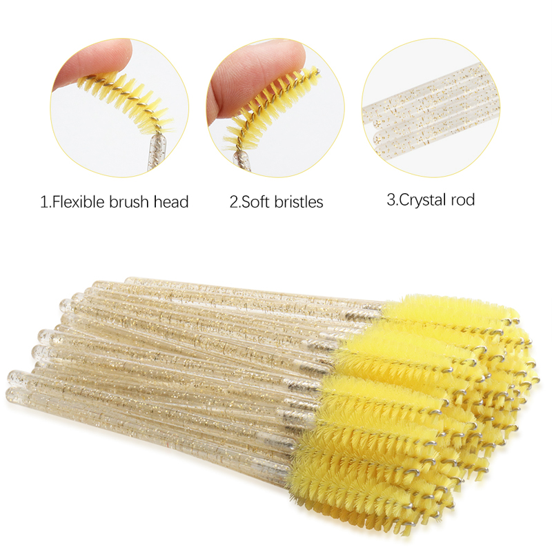 50 Pcs Disposable eyelash brushes Nylon brow brush Crystal Mascara Wands Applicator eyelash Cosmetic comb women Makeup tools