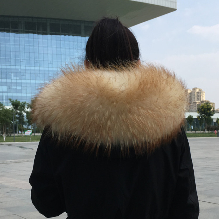 Width 24cm Large Size Real Raccoon Fur Collar Women Winter Parka Hooded Jacket Coat Fur Collar Warm Fur Scarf