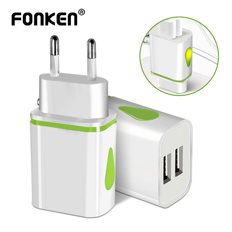 FONKEN 2 USB Charger Adapter Wall Charger EU Mobile Phone Charge Charger Water Drop LED Charger For Samsung Tablet Notebook