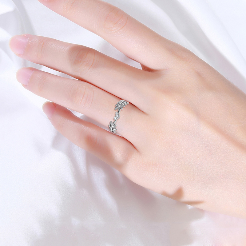 Fresh Sweet Leaf Adjustable Ring Female Light Luxury Olive Branch Finger Ring A66