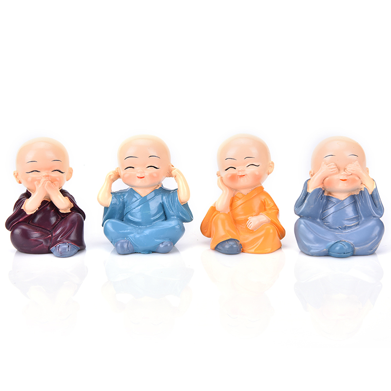 4Pcs/Set Small Ornaments Lovely Car Interior Accessories Doll Maitreya resin gifts creative little monks