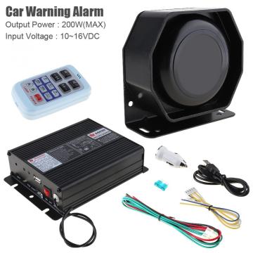 DC 12V 200W 18 Tone Car Warning Alarm Police Siren Horn PA Speaker with MIC System + Wireless Remote Control