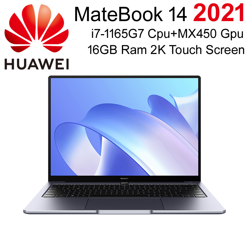 Quality Laptop HUAWEI MateBook 14 2021 2K Touch Screen i7-1165G7 MX450 Graphics Iris Xe Optional WiFi 6 Brand NoteBook 56Wh