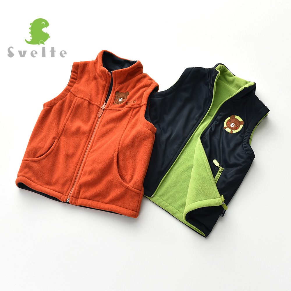 SVELTE 4-8 Y Children Boys Fleece Reversible Vest Kids Woolen Bear Pattern Waistcoat Vetement Enfant Gilet Veste for Spring
