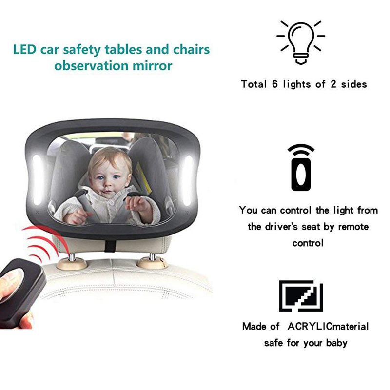 Baby Car Mirror with Remote Control Soft Led Night Light View Rear Facing Infant in Backseat,Safety Shatter-Proof Frame,360 Degr