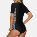 Attraco Short Sleeve Women Rashguard Swimwear Stripe Print Swimsuit Surfing Top Running Top Biking Shirts Rash Guard UPF 50+