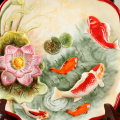 10inch Ceramic Wall Plate Decorative Handpainted 3D Koi Fish Lotus Hanging Pottery Plate Living Room Fireplace Decor Wall Art