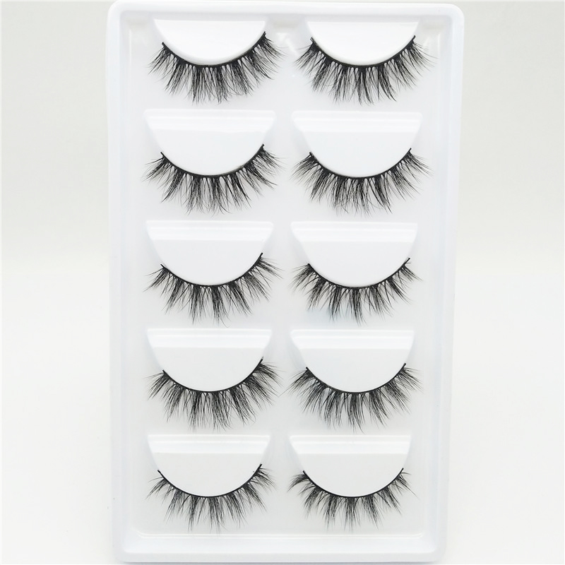 YOKPN Short Cross 3D False Eyelashes Natural Soft Black Mink Hair Eye Lashes Makeup Tools Women Fake Eyelashes 5 Pair