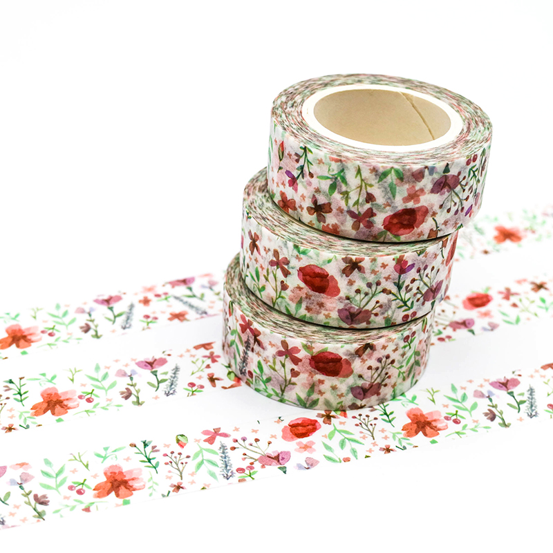 1 PCS Creative Poppy Flowers Washi Tape Adhesive Paper Tape School Office Supplies Decorative Masking Tape Sticker 15mm*10m