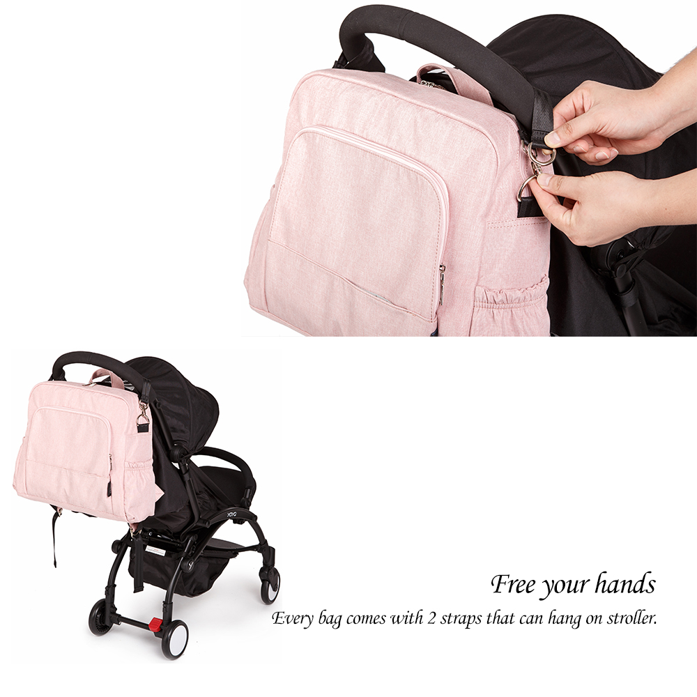 Soboba Waterproof Pink Diaper Bag for Baby Care Multi-functional Large Capacity Diaper Backpack Travelling Bag with 2 Straps