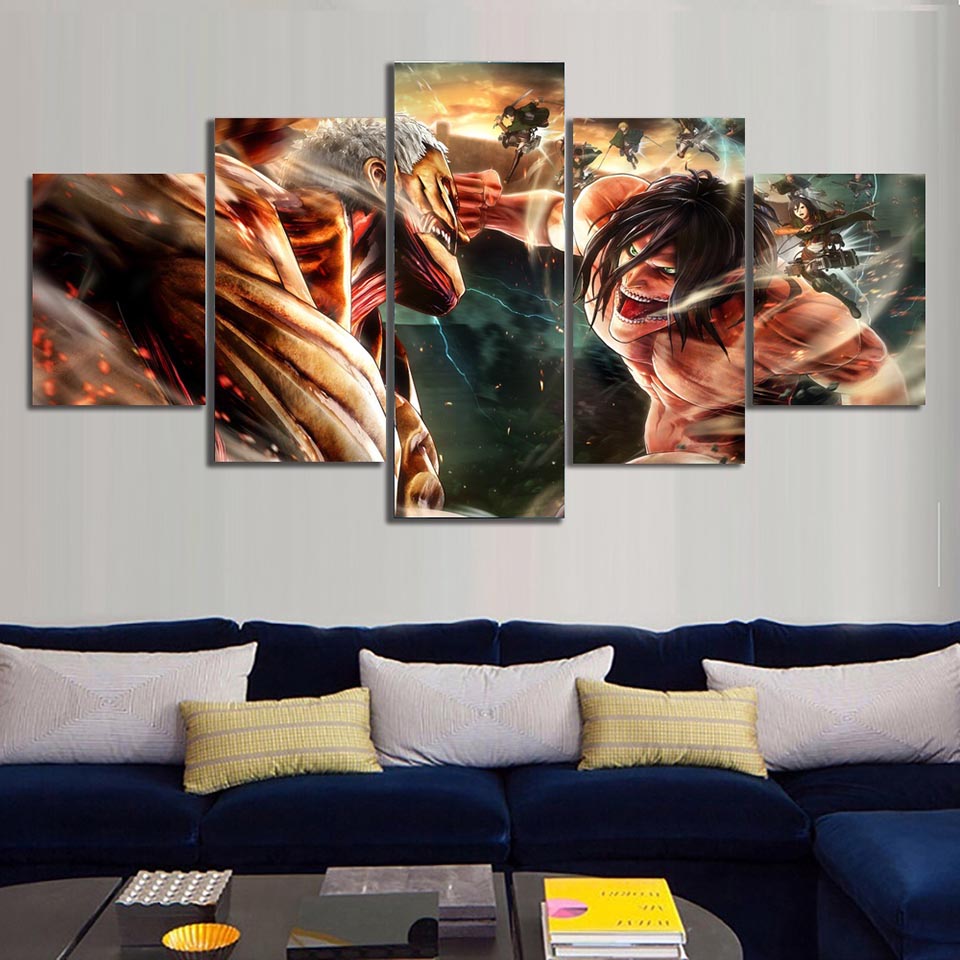 Prints Pictures Home Wall Art Modular Poster 5 Pieces Attack On Titan Animation Painting On Minimalism Canvas Living Room Decor