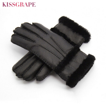 New 2018 Winter Warm Real Leather Sheepskin Fur Gloves for Women Outdoor Thick Mittens Ladies Elegant Wool Gloves Manual Black