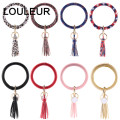 New Fashion Multicolor PU Leather O Key Chain Custom Circle Tassel Wristlet Keychains Women Girl Key Ring Jewelry Gifts