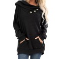 Women Hoodies Sweatshirt Solid-color Large Pocket Button Pleated Knit Hooded Long Sleeve Hoodies Sweatshirt Sudaderas Mujer