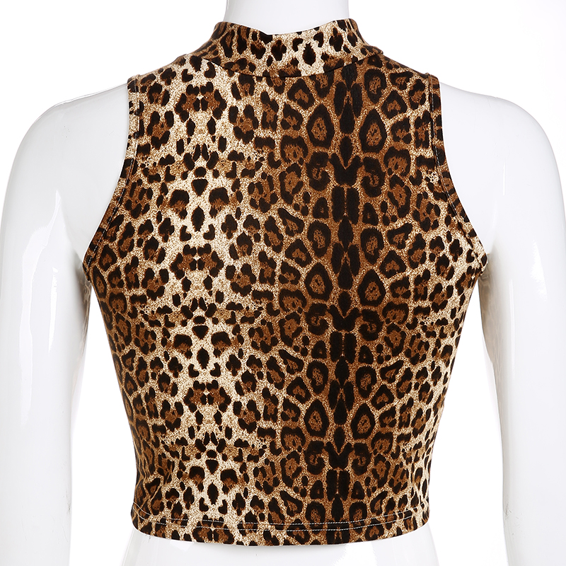 HEYounGIRL Leopard Print Tank Tops Tees Sleeveless Turtleneck Crop Top Women Streetwear Short Camis Casual Cropped Feminino 2018