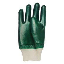 PVC dipped green oil resistant work gloves knit wrist