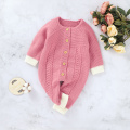 Baby Romper Knitted Warm Long Sleeve Winter Outfit Button-Down Round Neck Long Pants Color Block Spring Jumpsuit Romper