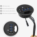 Table Grommet USB Hub Office Desktop Cable Hole Mounted USB Adapter Microphone Earphone Extender EU Plug