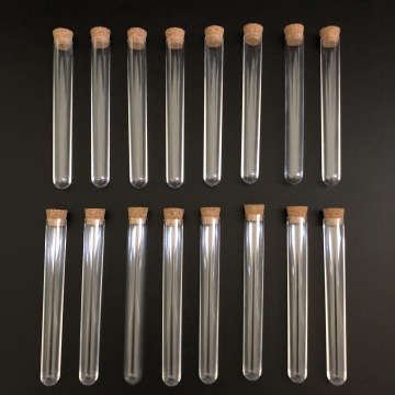 50pcs 12x100mm Clear Plastic test tubes with corks Plastic laboratory test round tube plug lab Transparent plastic tubes vial