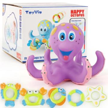 Children Bath Toys Octopus Bath Game Set Fun Floating Bath Toys Baby Octopus Kids Infant Toddlers 5 Rings Learn Play Fun Toys