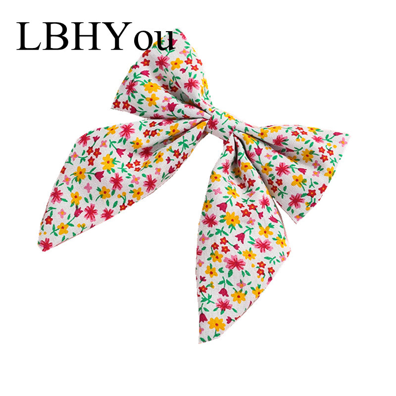 1pcs School Girls Cotton Fabric Bows Hair Clips Fashion Sailor Floral Prints Kids Hairpinks Hairgrips For Child