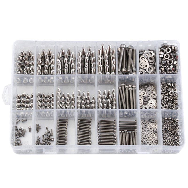 1080PCS M2/M3/M4 Stainless Steel Hex Socket Bolt and Nuts Set Fastener Hardware Hexagon Socket Head Cap Screws Flat Washer with
