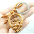 Mahogany Three-dimensional Engraving Key Chain Lifelike Buddha Pendant Key Ring Jewelry Gift For Car Accessories L8