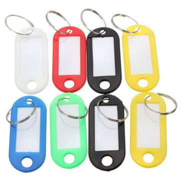 High quality 50Pcs/Lot Mix Color Plastic Keychain Key Tags ID Label Name Tags With Split Ring For Baggage Key Chains Key Rings