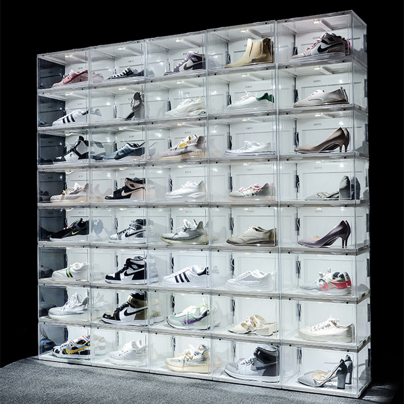 Sound Control LED Light Shoe Box Sneakers Storage Box Anti-oxidation Organizer Shoe Wall Acrylic Shoes Collection Display Rack