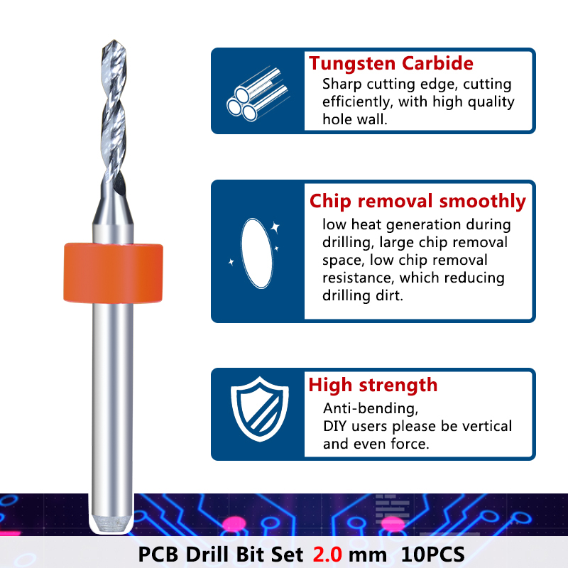 Free Shipping 10 Pcs 2.0mm Print Circuit Board Gun Drill Bit Import Carbide PCB Drill Bits Mini CNC Bit Set
