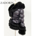 ZADORIN 2020 Winter Warm Detachable Down Jacket Women Furry FAUX Fur Collar White Duck Down Jacket Winter Down Coat With Hooded