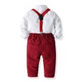Boy Clothing Set Dress Suit Gentleman White Shirt with Bow tie +Red Pants Party wedding Handsome Kid Clothing For Boys Clothes