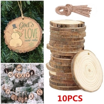 10pc Blank Christmas Xmas Tree Wood Log Slices Discs Cutout Circle Wood Disks Crafts Christmas Tree Decoration Snowman Ornaments