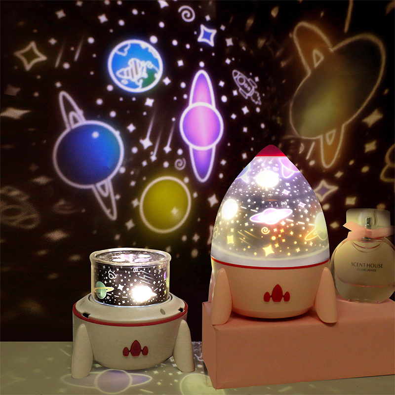 LED Colorful Rocket Projector Lamp with Star Universe Ocean Birthday Five Slides Night Light Gift For Friends Kids D30