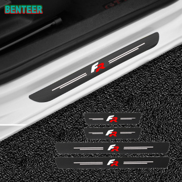 4pcs/lot NEW FR Carbon Fiber Car Door Sills Protector Stickers for seat FR Racing leon cupra ibiza ATECA