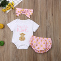 2019 Baby Summer Clothing Infant Baby Girl White Pineapple Romper Ruffle Briefs Dots Shorts+Headband 3Pcs Outfit Set 0-24M