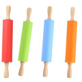 Non-Stick Silicone Rolling Pin Wooden Handle Bar Pastry Baking Tool Bakeware Kitchen Gadgets