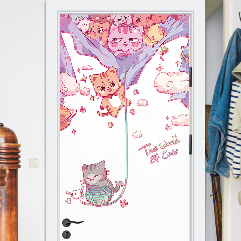 Hand Paint Style Cartoon Door stickers Animal Wall Stickers for Kids RoomArt Design Decorative Stickers Wall Decals Home Decor