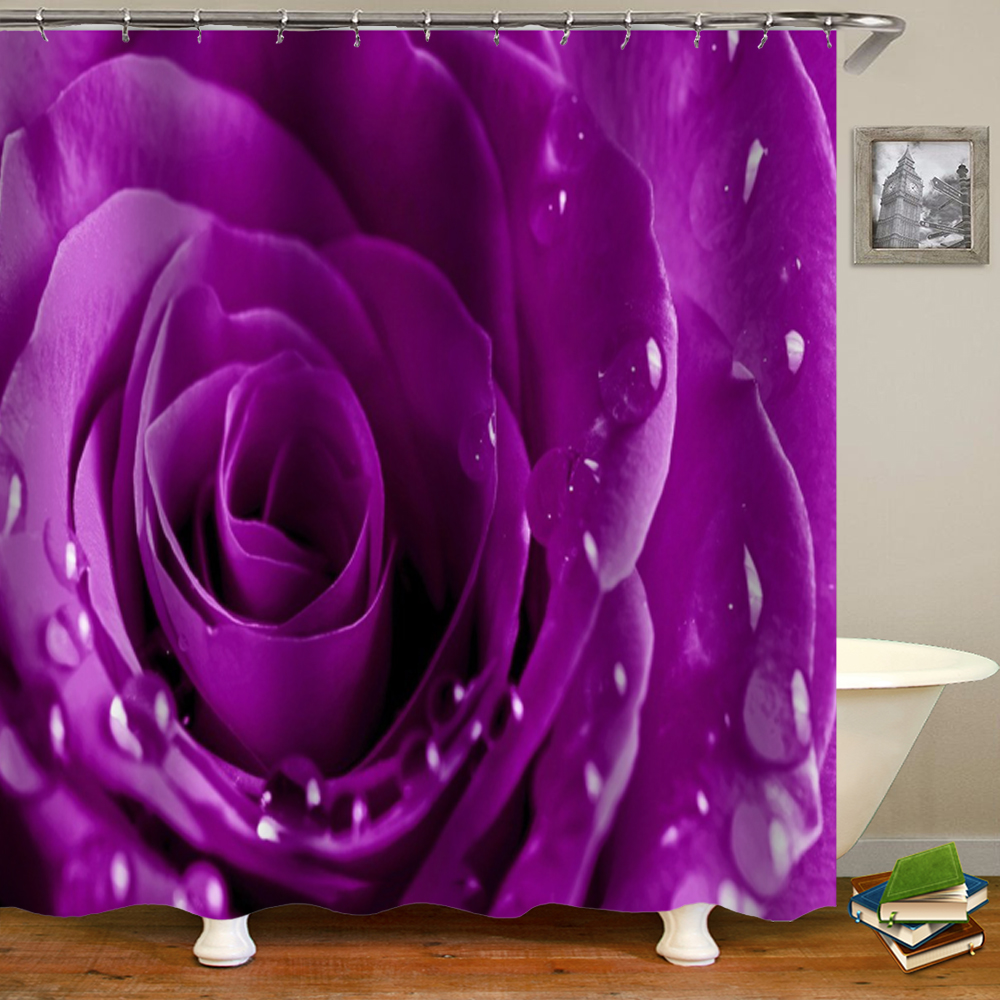 3D Colorful Rose Waterproof Fabric Shower Curtain Bathroom Curtains Pink Flowers Printed Bath Screen Valentine's Day Decoration