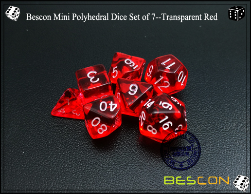 Bescon Mini Polyhedral Dice Set of 7--Transparent Red-4