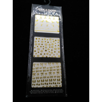 3Sheets/Pack Gold 3D Bows/ Zipper/Stars Lace Metallic Glitter Nail Art Stickers Decals Transfers NO.ZTK05(A1-A3) Nail Sticker