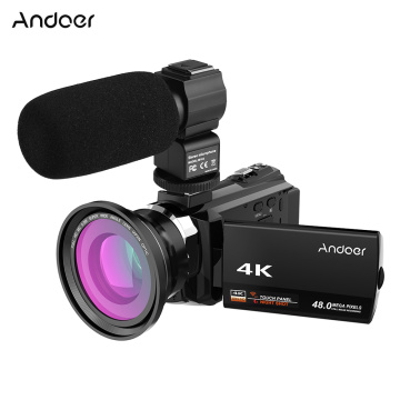 CZ US Stock Andoer 4K 1080P 48MP WiFi Video Camera Camcorder 0.39X Wide Angle Macro Lens External Microphone 3